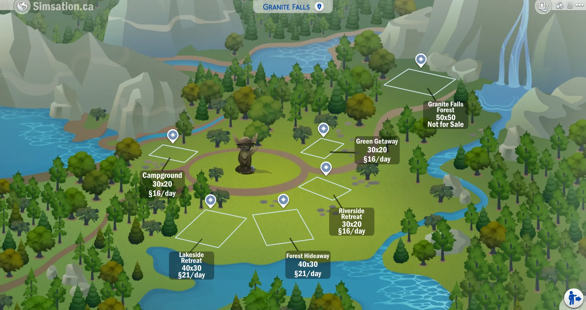 Labelled map of Granite Falls showing bulldozed lots
